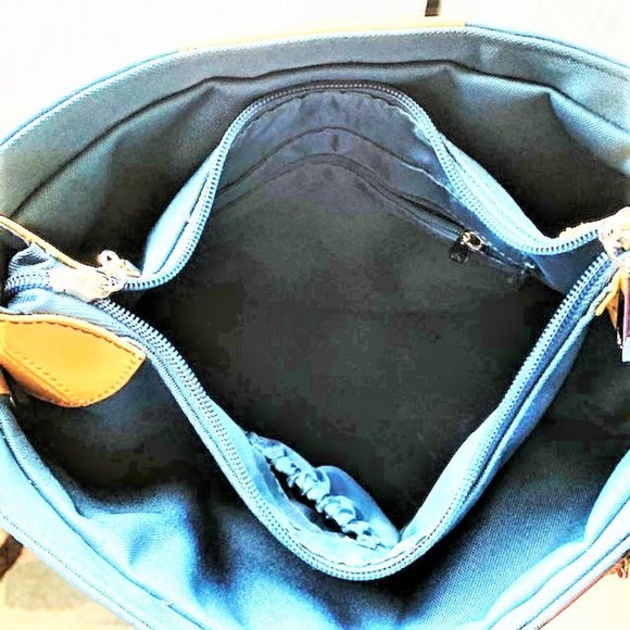 JOY MANGANO Teal/Tan Trim Bucket Shoulder Handbag - Picture 9 of 10